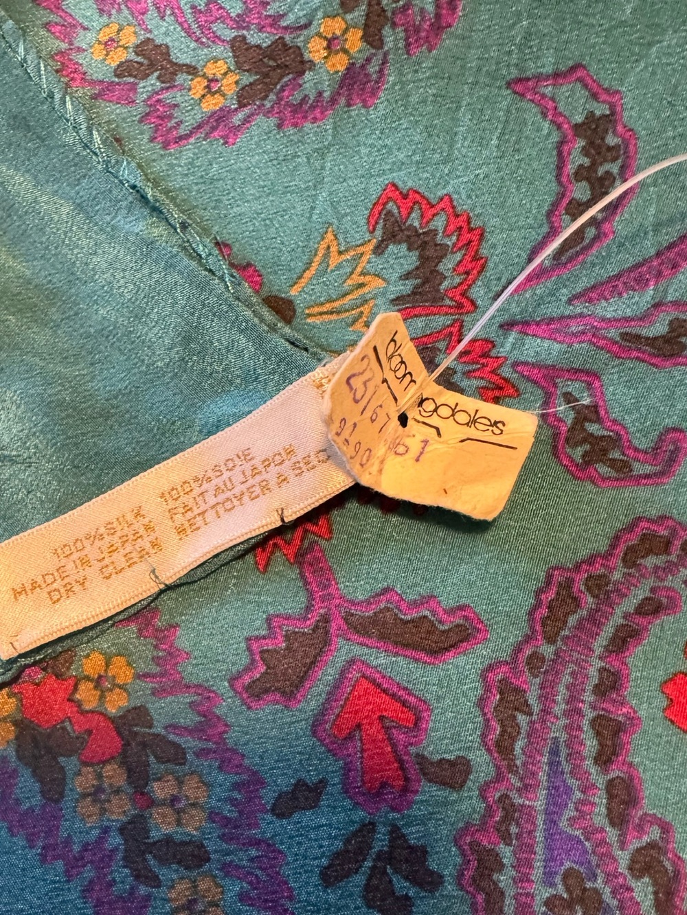 Vintage Perry Ellis Teal Paisley Silk Scarf - Picture 6 of 6